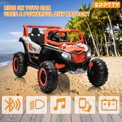 24V Ride on Toys with Remote Control,4WD Ride on Car for Kids, Electric UTV with PU Leather 2 Seater,3-8Years