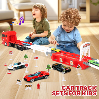 7 in 1 Carrier Truck Toy Cars for Toddlers 1-3 with Light and Sound, Christmas Birthday Gifts, Red