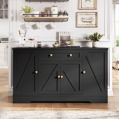 LAFGUR 54" Kitchen Storage Cabinet,Farmhouse Buffet Sideboard with Pull-Out Shelves & Drawer,White