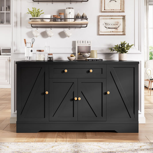 LAFGUR 54" Kitchen Storage Cabinet,Farmhouse Buffet Sideboard with Pull-Out Shelves & Drawer,White