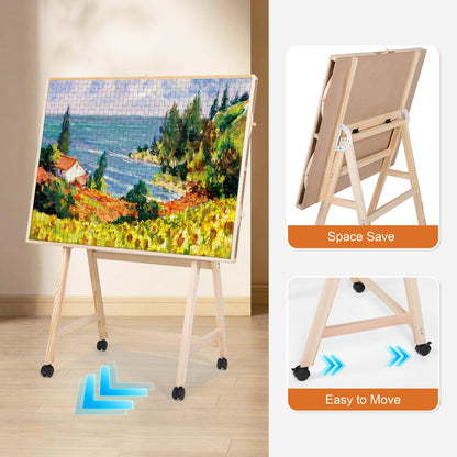 KALNUR 1500 Piece Tilting Puzzle Table with 5 Drawers & Cover, Adjustable Jigsaw Puzzle Board with Storage, Portable Wooden Table with Legs, 4 Wheels & Non-Slip Tabletop for Adults