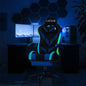 Gaming Chair with Speakers PU Leather Office Chair with Footrest and LED Lights Ergonomic Gamer Chair with Massage Lumbar Support and Headrest Adjustable Swivel for Home Office Black&Green