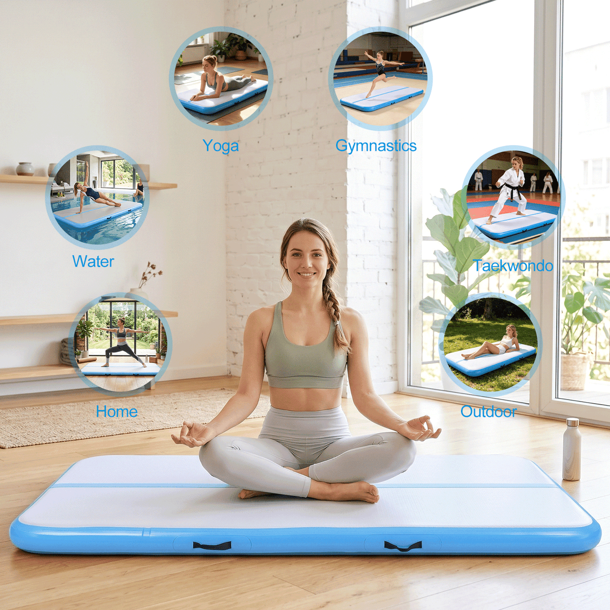 FAGINEY Inflatable Gymnastics Mat Thick PVC Cushioning 6.6 X 3.3ft Air Gym Mat for Training Fitness