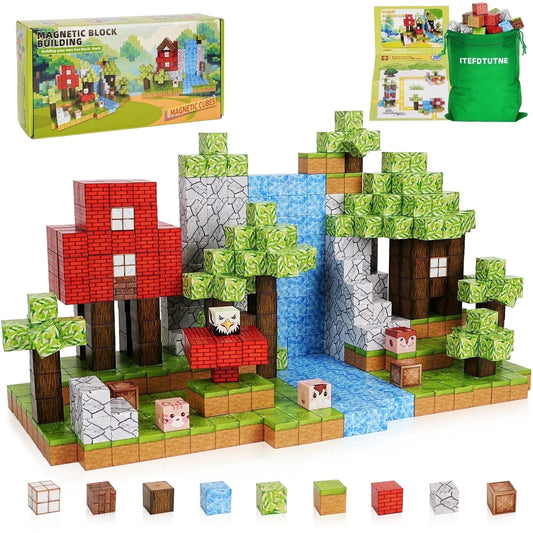 Crtynell 100PCS Magnetic Blocks-Build Magnet World Set for Boys & Girls Age 3-5 6-8, Sensory Toys for Toddlers Birthday Gifts for 3+ Years Old Girls Boys