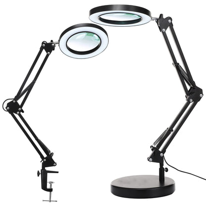 10X Magnifying Glass with Light and Stand, 3 Color Modes Stepless Dimmable 2-in-1 Desk Lamp with Clamp, Clip on Magnifying Glasses with LED Light for Hobby Reading Painting Sewing Close Work