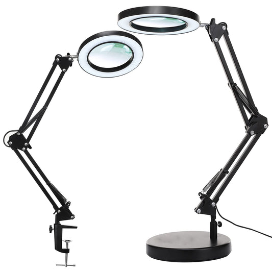 10X Magnifying Glass with Light and Stand, 3 Color Modes Stepless Dimmable 2-in-1 Desk Lamp with Clamp, Clip on Magnifying Glasses with LED Light for Hobby Reading Painting Sewing Close Work