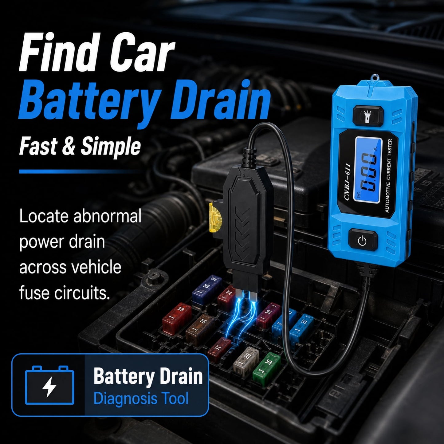FAGINEY Fuse Current Tester Automotive Current Detector with LCD Backlight LED Flashlight for Car Truck Circuit Diagnosis