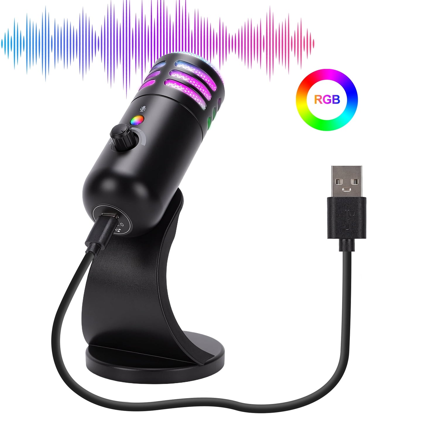 FAGINEY USB Gaming Microphone with RGB Light Smart Noise Cancellation for PC Laptop Recording