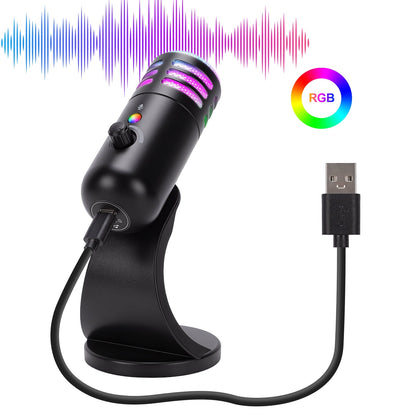 FAGINEY USB Gaming Microphone with RGB Light Smart Noise Cancellation for PC Laptop Recording