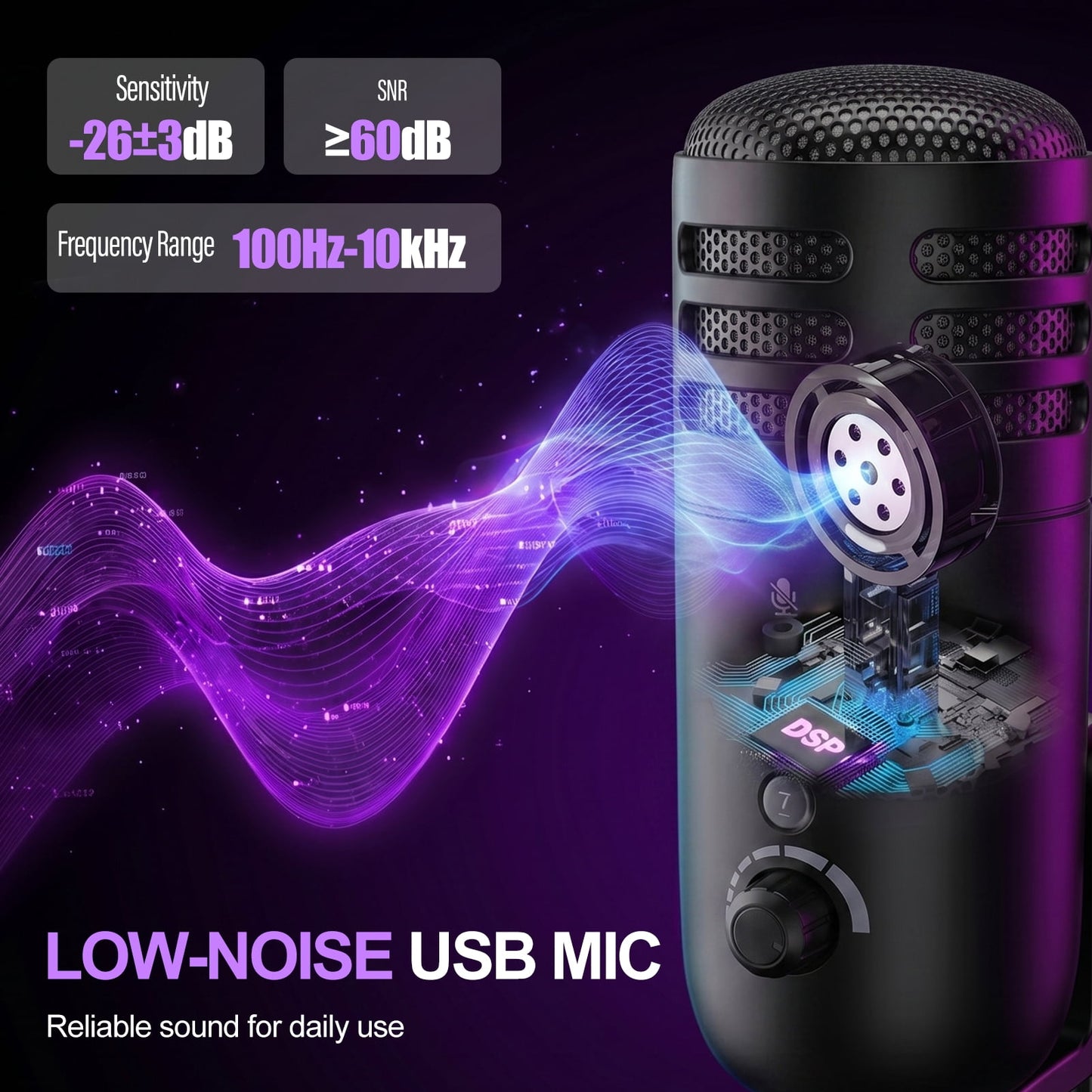 FAGINEY USB Gaming Microphone with RGB Light Smart Noise Cancellation for PC Laptop Recording