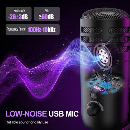 FAGINEY USB Gaming Microphone with RGB Light Smart Noise Cancellation for PC Laptop Recording