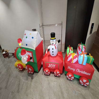 12 FT Christmas Inflatable Train with Santa,Snowman and Gift Outdoor Decoration, Christmas Blow Up Yard Decorations, Built-in LED Lights Inflatables Xmas Holiday Funny Decor for Indoor Lawn Garden