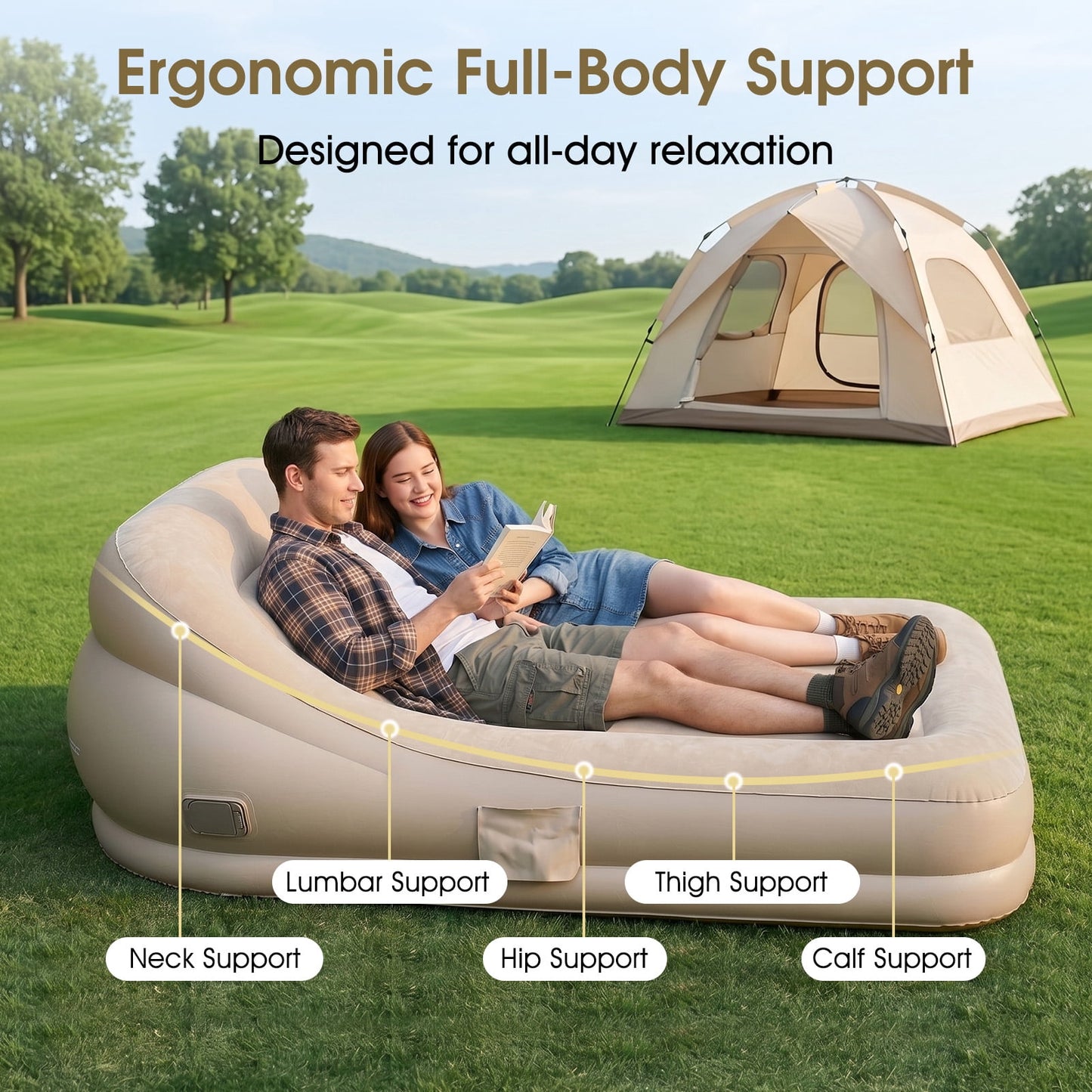 FAGINEY Inflatable Sofa Bed 78.74x51.96x23.62in Blow Up Couch Folding Air Mattress Bed for Home Camping