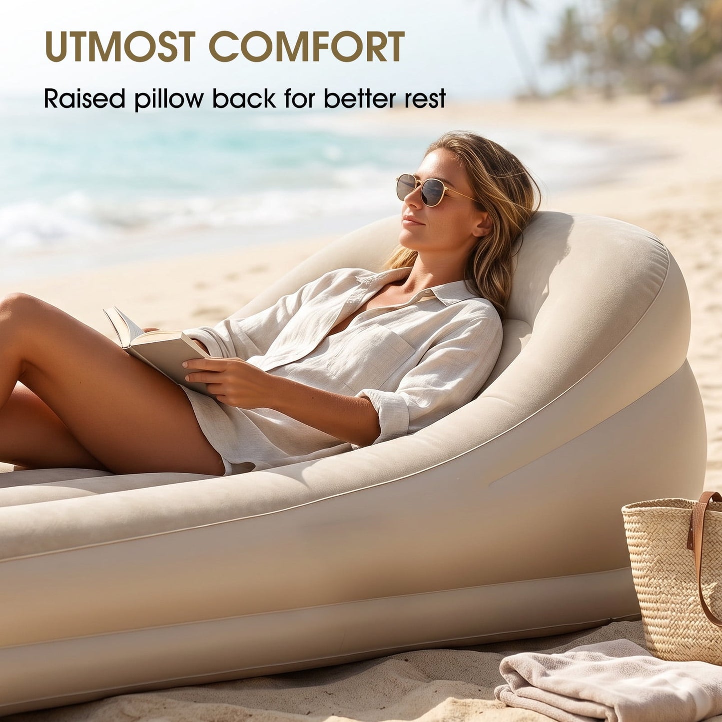 FAGINEY Inflatable Sofa Bed 78.74x51.96x23.62in Blow Up Couch Folding Air Mattress Bed for Home Camping