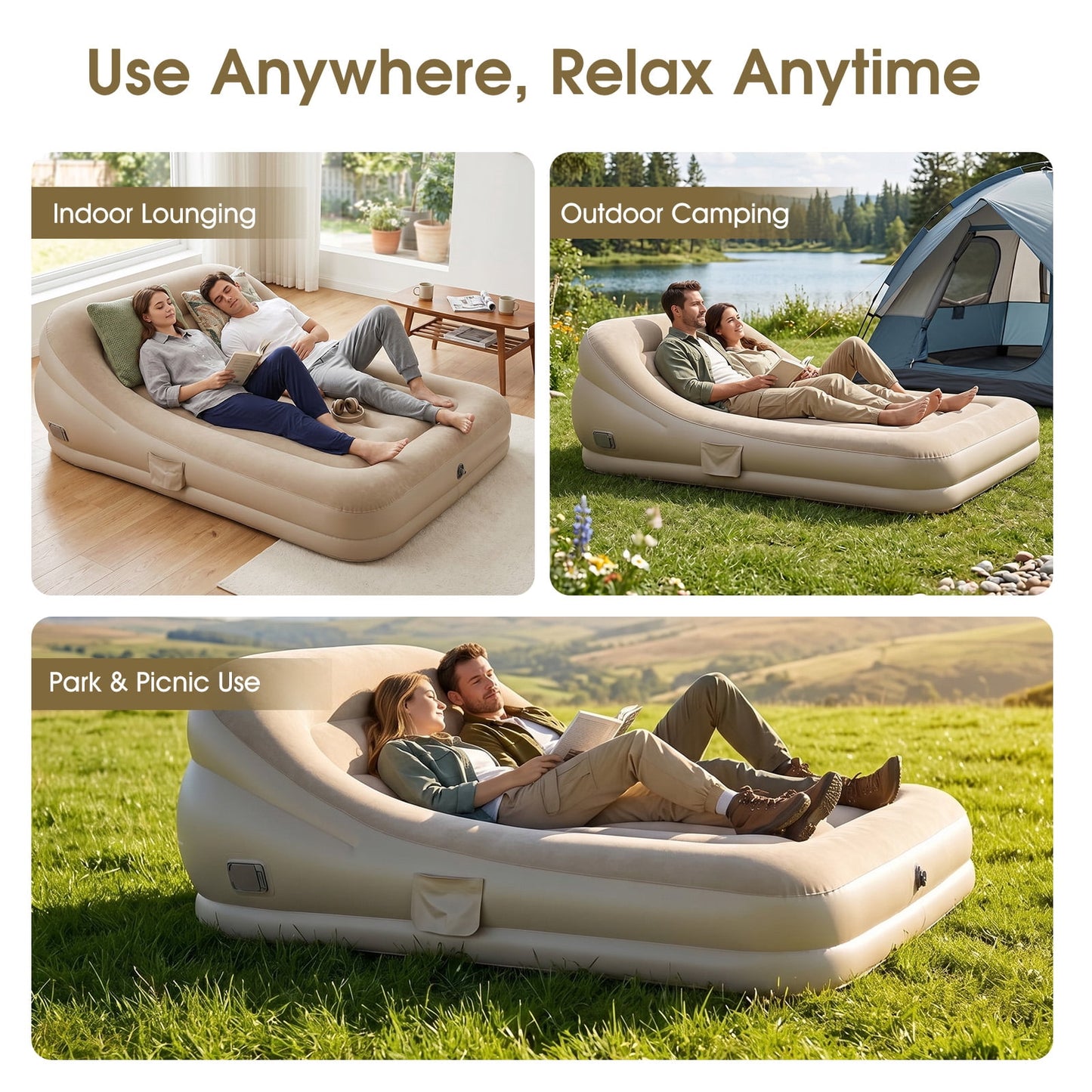 FAGINEY Inflatable Sofa Bed 78.74x51.96x23.62in Blow Up Couch Folding Air Mattress Bed for Home Camping