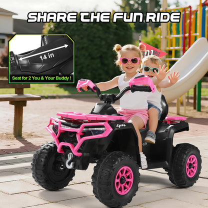 Kids ATV 4 Wheeler, 24V Ride on Toys with 2 Seater, Electric Car w/ Bluetooth/MP3 ,and Flag,Rose