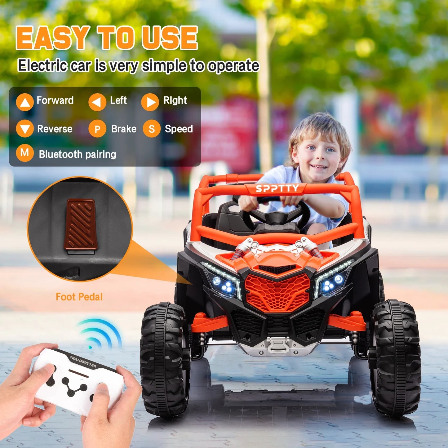 24V Kids Ride on Car,PU Leather 2 Seater Powered off-Road, Electric Vehicles with Remote Control, UTV for 3-8 Years Boys Girls