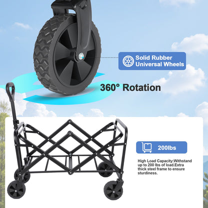 Collapsible Wagon,Foldable Garden Cart,Utility Grocery Shopping Cart for Camping,Sports
