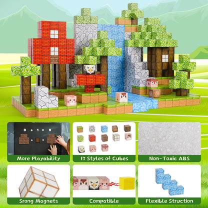 Crtynell 100PCS Magnetic Blocks-Build Magnet World Set for Boys & Girls Age 3-5 6-8, Sensory Toys for Toddlers Birthday Gifts for 3+ Years Old Girls Boys
