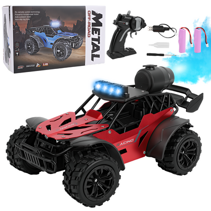 FAGINEY RC Cars with Spray Function 1:18 Off-Road Vehicle with LED Lights, 2 Batteries Included, Remote Control Toy Gift for Kids Adults, Red