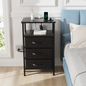 Night Stand with Charging Station, 16 Colors LED Nightstand with USB Ports and Outlets, End Table with 3 Fabric Drawers and Storage Shelf, Bedside Tables Small Dresser for Small Space Brown-5710934917