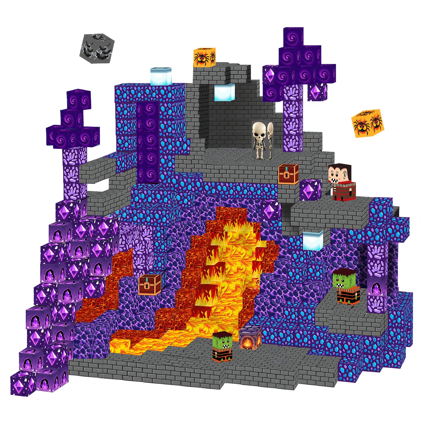 Crtynell 100PCS Magnetic Blocks - Build Lava Cave World Set for Boys & Girls Age 3-5 6-8, Sensory Toys for Toddlers Birthday Christma Gifts for 3+ Years Old Girls Boys