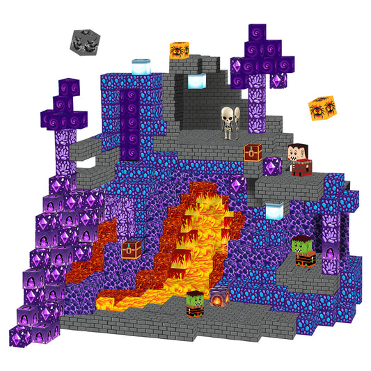 Crtynell 100PCS Magnetic Blocks - Build Lava Cave World Set for Boys & Girls Age 3-5 6-8, Sensory Toys for Toddlers Birthday Christma Gifts for 3+ Years Old Girls Boys