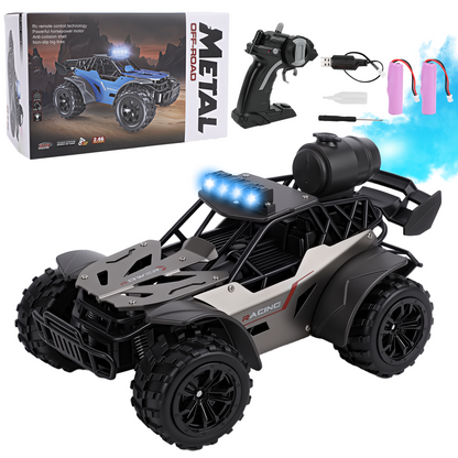 FAGINEY RC Cars with Spray Function 1:18 Off-Road Vehicle with LED Lights, 2 Batteries Included, Remote Control Toy Gift for Kids Adults, Grey