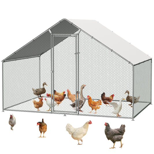 LAFGUR Chicken Run Coop , Large Metal Chicken Coop Spire Shaped, Walk-in Hen Cage, Outdoor Poultry Cage with Waterproof Cover and Wire Mesh for Backyard,Yard Outdoor