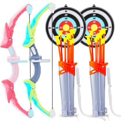 2 Pack Bow and Arrow Toy Set for Kids Boys Girs with Target&Quiver, Archery Targets Outdoor Toys for Toddlers 3+