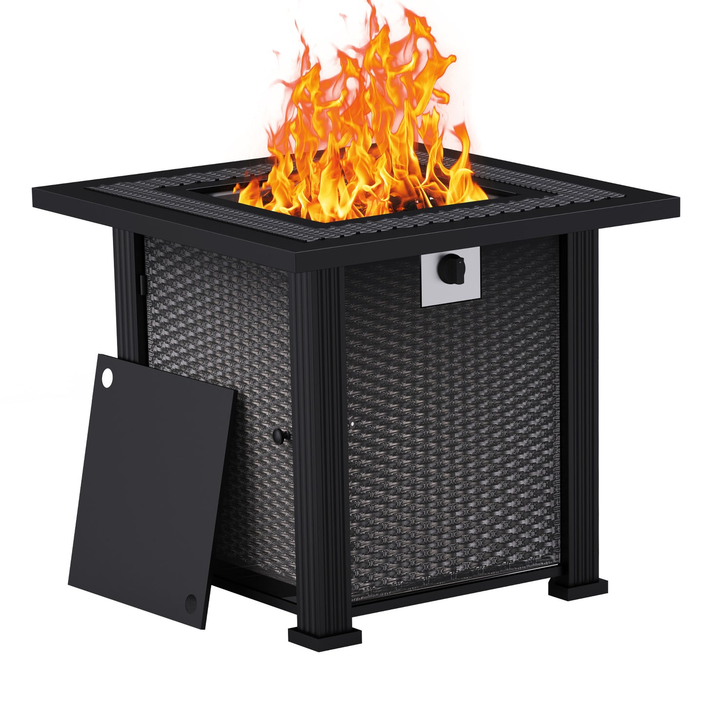 28" Propane Gas Fire Pits with Lid and Lava Rock for Outside,50,000 BTU Square Propane Fire Pit Table,Black