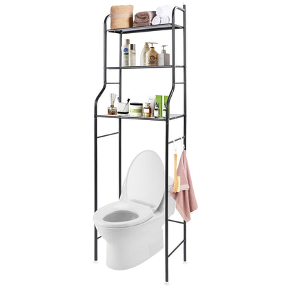 Over The Toilet Storage, 3-Tier Bathroom Storage Organizer, Bathroom Space Saver, Freestanding Corner Stand, Over Toilet Shelf, 60"H,Black