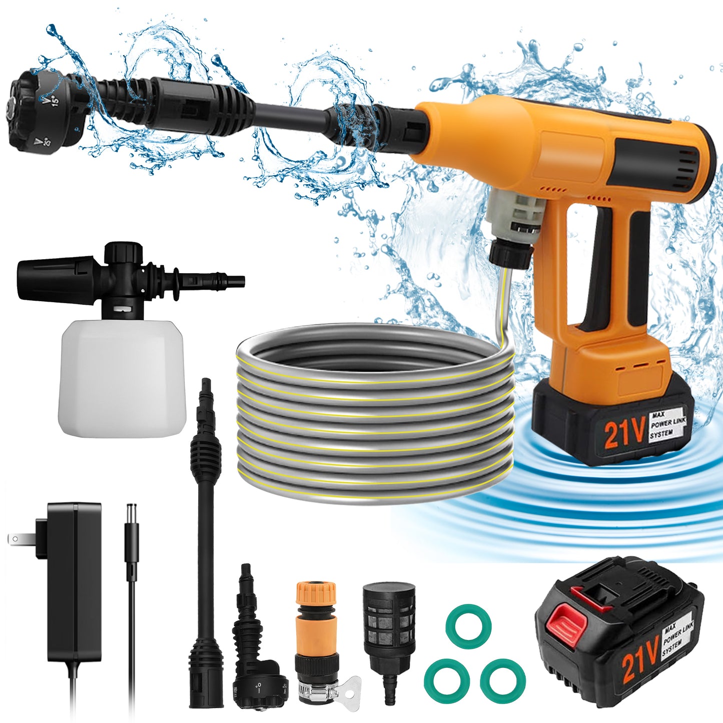 Cordless Pressure Washer, 1000PSI Cordless Power Washer with 33FT Water Hose & Brushless Motor, 4.0Ah Battery & Charger, 6-in-1 Nozzle, 4 Gears Pressure Touch Screen, Powerwasher for Cars/Yard