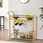 LAFGUR Rolling Bar Cart with Wheels, Beverage Serving Cart with Wine Racks and Glasses Holder, Coffee Bar Cart for The Home, Party Gold