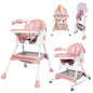 Loewten 4-in-1 Baby High Chair,Portable Folding Dining Chairs with Adjustable Height for Baby and Toddlers,Eat & Play with Five-Point,Pink