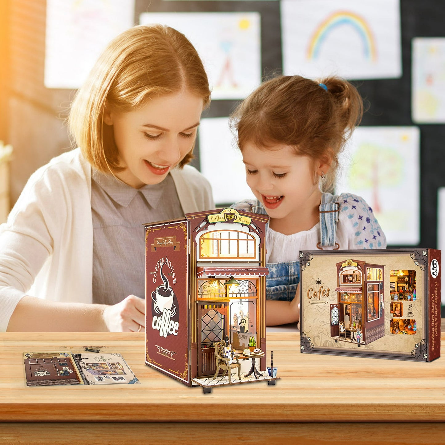 Crtynell DIY Miniature Dollhouse Kit, Book Nook Kit DIY Miniature House, Wooden Dollhouse Kit, Best Birthday and Christmas Gifts for Women and Girls (coffee shop)