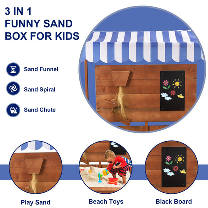 Outdoor Sandbox For Kids, Sand Pit With Adjustable Cover & Sand Funnel & Drawing Board, Kids Outdoor Sand Box Play For Backyard, Garden, Beach, Outdoor Patio