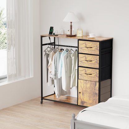 Dresser for Bedroom with Clothing Rack, Dressers& Chests of Drawers, 4 Drawer Dresser with LED Lights,Modern Long Led Dresser for Bedroom Closet-5979371356