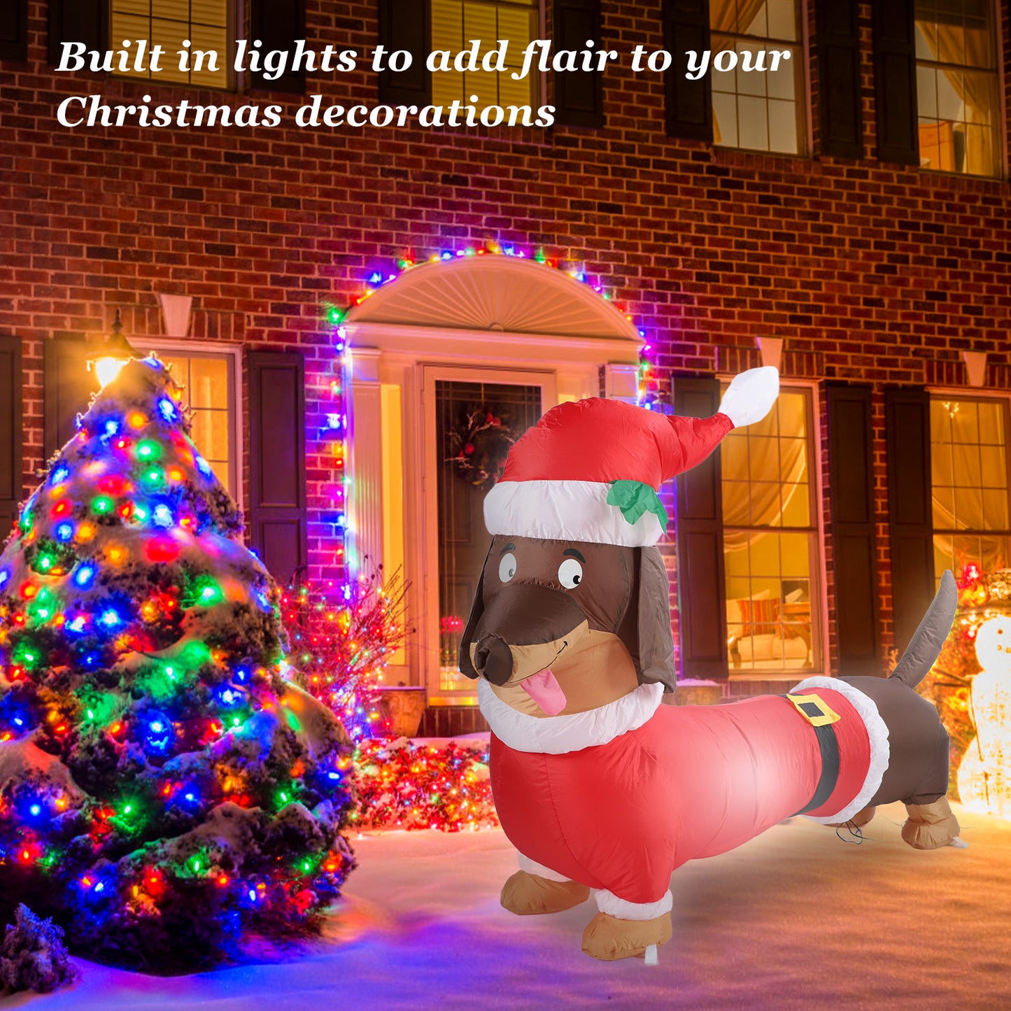 5FT Christmas Inflatables Dachshund Dog, Blow Up Yard Decoration Clearance with LED Lights Built-in for Holiday Garden Decoration