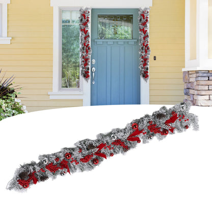 5FT Christmas Garland Red Berries White Pine Cones Snow Rattan Pendant Decoration for Indoor Outdoor Xmas Party Home