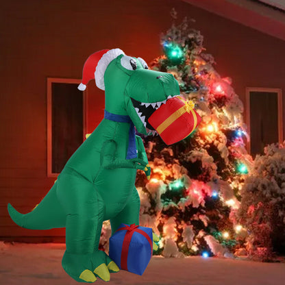 6ft Christmas Inflatable Dinosaur Decoration, Lighted Blow up Christmas Inflatables with LED Lights for Xmas Yard Garden Indoor Outdoor Decor