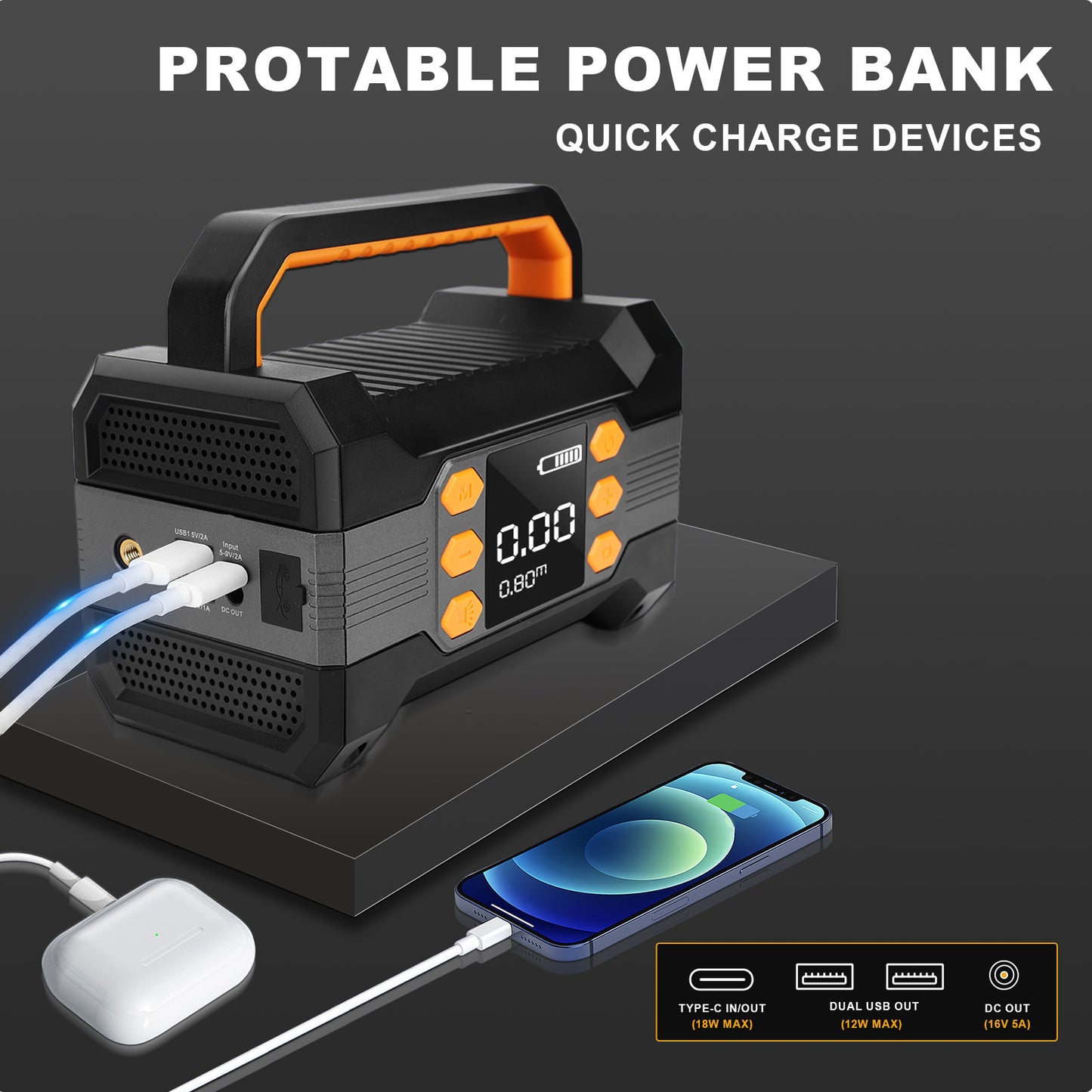 Car Jump Starter with Air Compressor,5000A Paek 20000mAh Car Battery for 8L Gas/7L Diesel Engine, 12V Jump Box Battery Jumper with 150 PSI Tire Inflator Air Pump & LED Light