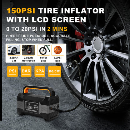 Car Jump Starter with Air Compressor,5000A Paek 20000mAh Car Battery for 8L Gas/7L Diesel Engine, 12V Jump Box Battery Jumper with 150 PSI Tire Inflator Air Pump & LED Light