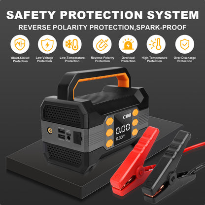 Car Jump Starter with Air Compressor,5000A Paek 20000mAh Car Battery for 8L Gas/7L Diesel Engine, 12V Jump Box Battery Jumper with 150 PSI Tire Inflator Air Pump & LED Light