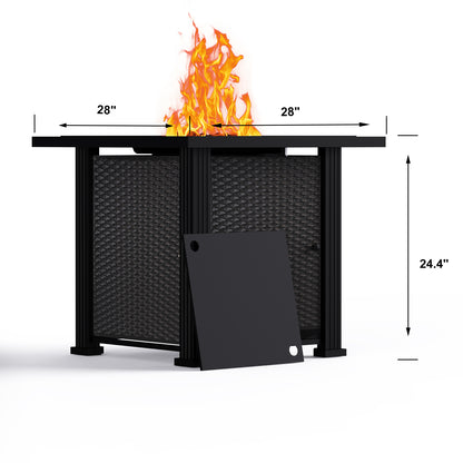 28" Propane Gas Fire Pits with Lid and Lava Rock for Outside,50,000 BTU Square Propane Fire Pit Table,Black