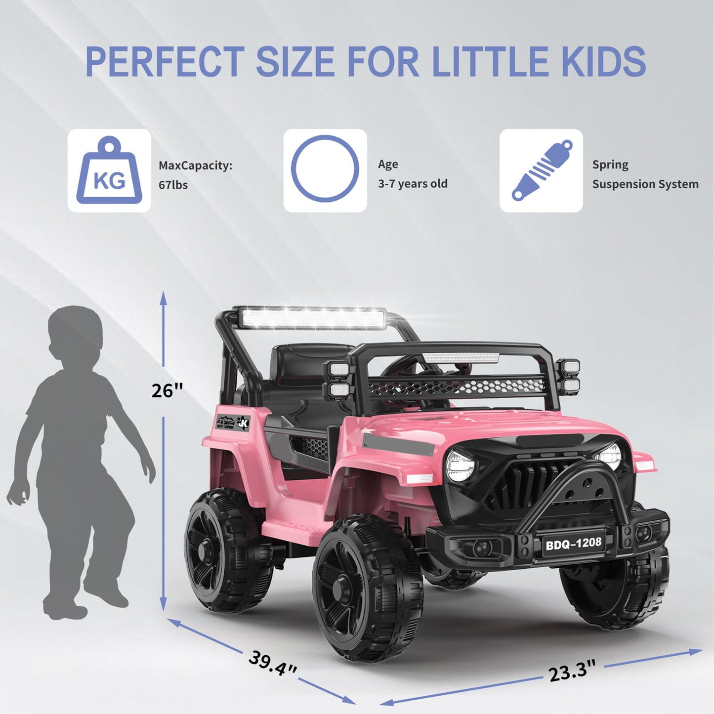 KALNUR 12V Ride on Toy Truck with Parent Remote Control, Kids Electric Car with Music and LED Lights,Pink