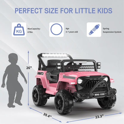 KALNUR 12V Ride on Toy Truck with Parent Remote Control, Kids Electric Car with Music and LED Lights,Pink