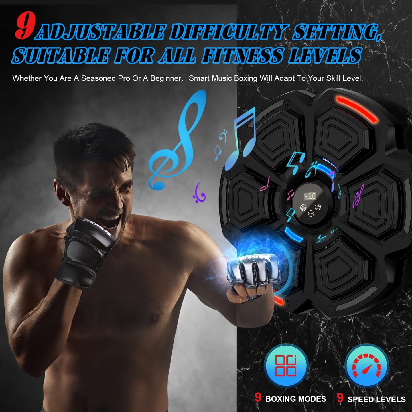 New Smart Music Boxing Machine with Boxing Gloves, Bluetooth Training Machine with LED Electronic Wall Mounted, Music Boxing Target Workout Punching Equipment for Kids and Adults