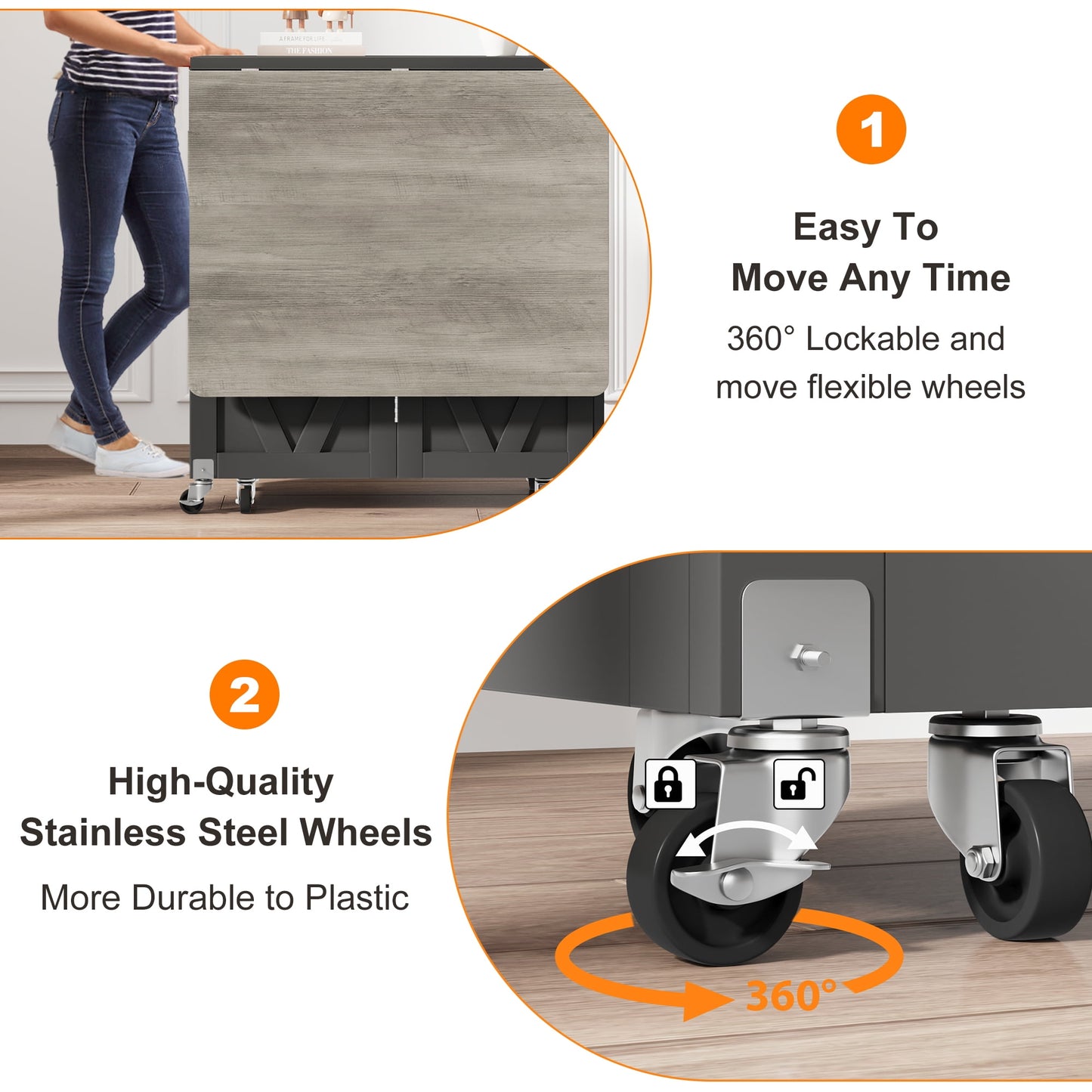 LAFGUR Folding Dining Table with 2 Storage Racks,Drop Leaf Tables with 6 Wheels,Multifunction Expandable Table for Kitchen,Bedroom,Living Room