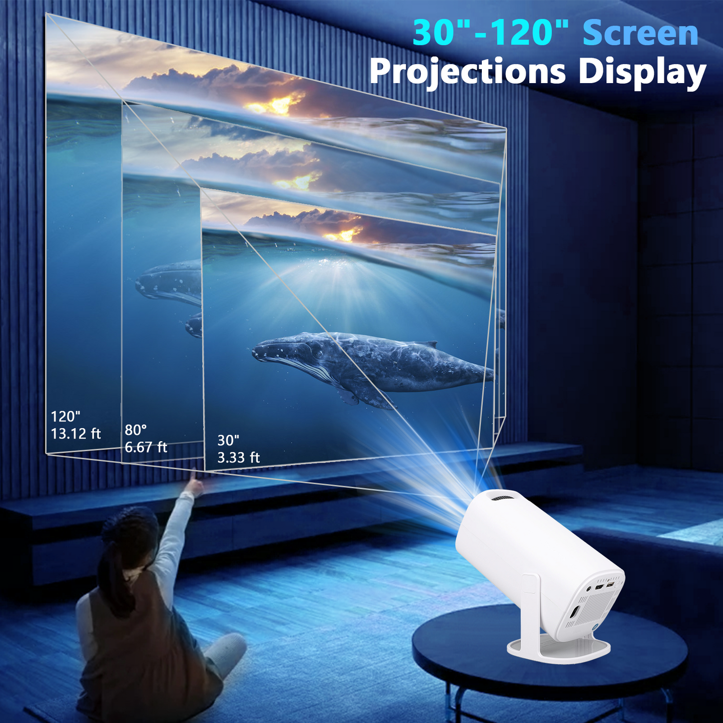 Smart Mini Projector with WiFi 6 and Bluetooth, 4K 1080P Full HD Support Portable Projector Auto Keystone 180° Rotatable, Android 11 Home Theater Projector for Phone/TV Stick/Laptop